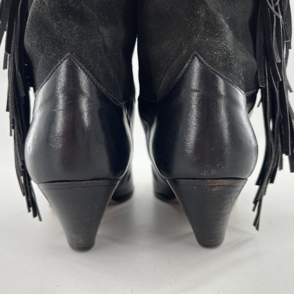 Rare Vintage Lenni Italian Leather Suede Calf Boots Fringe Heel‎ 7.5 Cowgirl - Picture 10 of 16